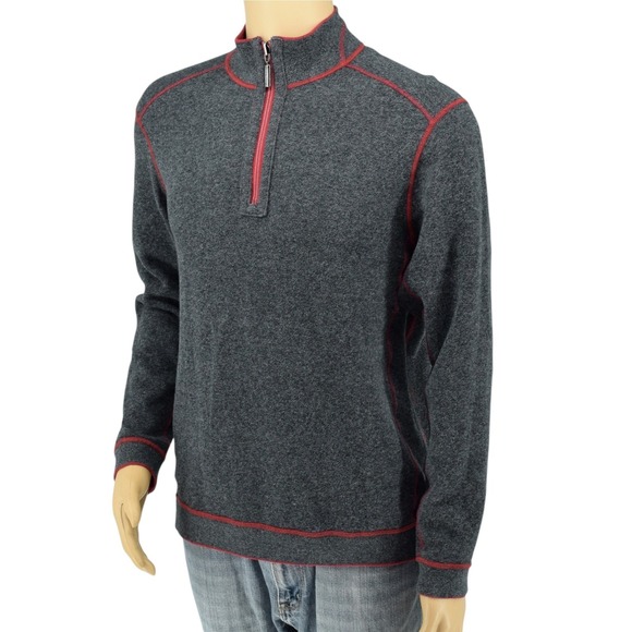 Tommy Bahama Other - Tommy Bahama FLIPSIDE Reversible 1/4 Zip Sweater Men's L Burgundy Charcoal
